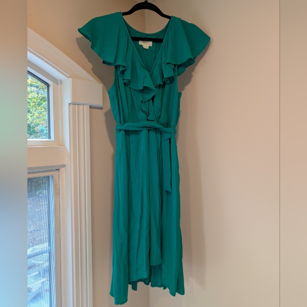 Anthropologie Emerald Green Maxi Dress with Ruffle Detail